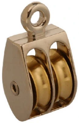 Rope Pulley, Double Rigid Eye, Brass Sheave, 1 In.