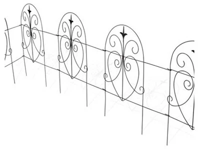 Black Romantic Style Garden Fence Panel, 18 Inch by 8 Foot