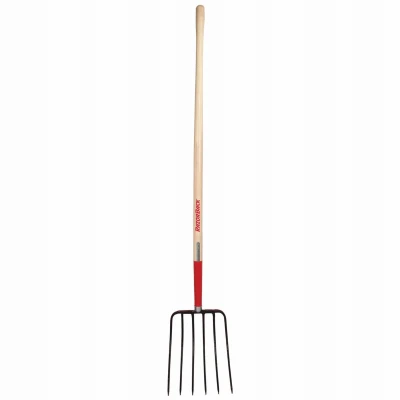 10 In. Forged Steel Manure Fork, 54 In. Handle, 6 Tines