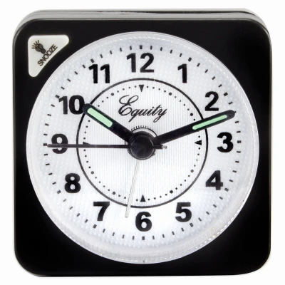 3076at Advance Quartz Analog Travel Alarm Clock - Black Cube Design