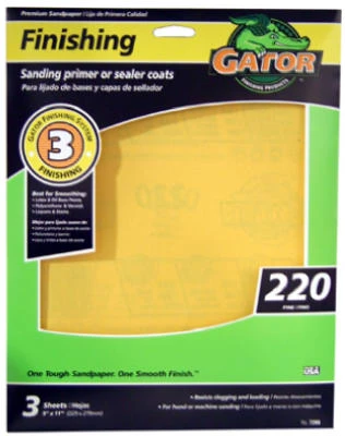 Sandpaper Sheet, 220-Grit, 9 x 11 In., 3-Pk.