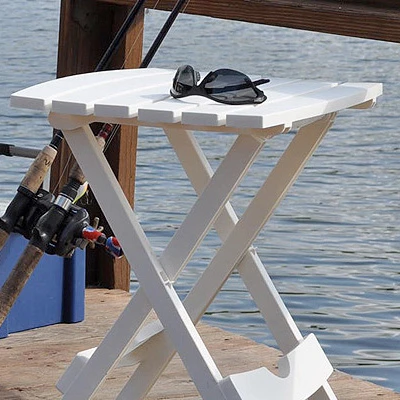 Quik Fold White Resin Patio Side Table, Lightweight and Foldable Design