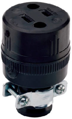 Pass and Seymour Residential Construction Connector, Black Rubber, 2-Pole 2-Wire, 15 Amp, 125 Volt