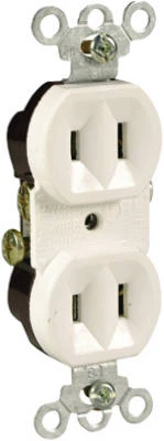 Pass & Seymour Duplex Outlet, 2-Pole, 2-Wire Ground, White, 15-Amp, 125-Volt
