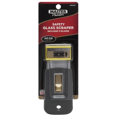 Soft Grip Safety Glass Scraper With 5 Blades And Rubber Handle