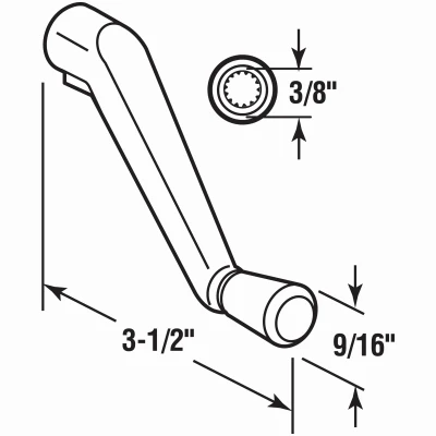 Awning Operator Crank Handle with 3/8 Inch Spline, Gray Finish
