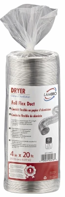 Clothes Dryer Transition Foil Flexible Duct, UL 2158A Certified, 4 Inch Diameter by 20 Feet Length