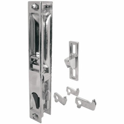 Sliding Glass Door Handle Set, Diecast Chrome Plated, Hook, 6-5/8 In.