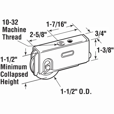 Steel Roller Assembly with Ball Bearing and Plain Back Housing for Air Control, Howmet, Krestmark Doors, 1-1/2 In.