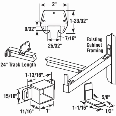 Drawer Track Repair Kit, Wood, 24 In.