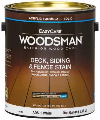 Woodsman Deck Stain, Acrylic Latex, Solid White, 1 Gallon