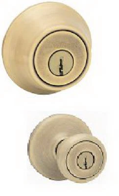 Security Tylo Entry Lockset And Deadbolt Combo Pack,  Antique Brass