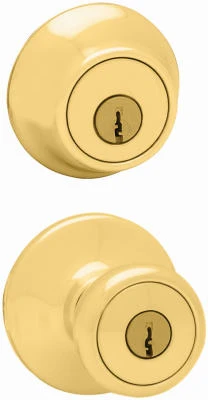 Security Tylo Entry Lockset And Double Cylinder Deadbolt Combo Pack, Brass