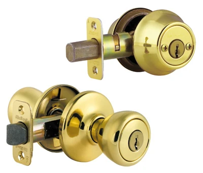 Security Tylo Entry Lockset And Deadbolt Combo Pack, Brass