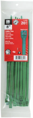 Cable Ties, Green, 8-In., 20-Pk.