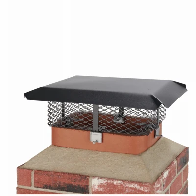Adjustable Black Steel Chimney Cap, 5/8 In. Mesh, Multi-fit Design