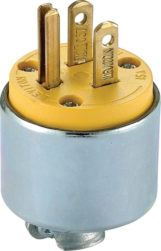 15a 125v 3-wire Armored Grounding Plug 5-15p Yellow