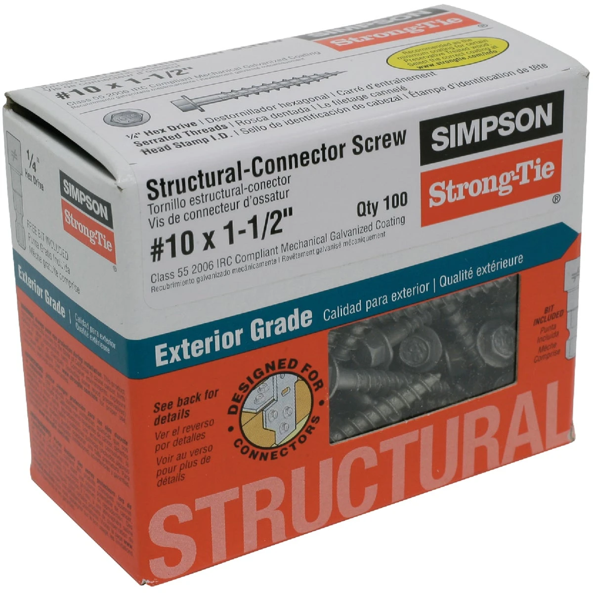 Simpson Strong-Tie Strong-Drive No. 10 Sizes X 1-1/2 in. L Star Hex Head Serrated Structural Screws