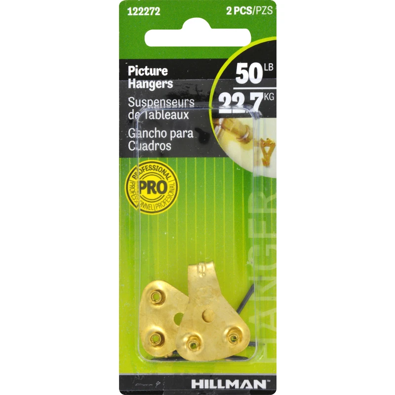 Hillman AnchorWire Brass-Plated Classic Picture Hanger 50 lb 2 pk Hillman AnchorWire Brass-Plated Classic Picture Hanger 50 lb 2 pk