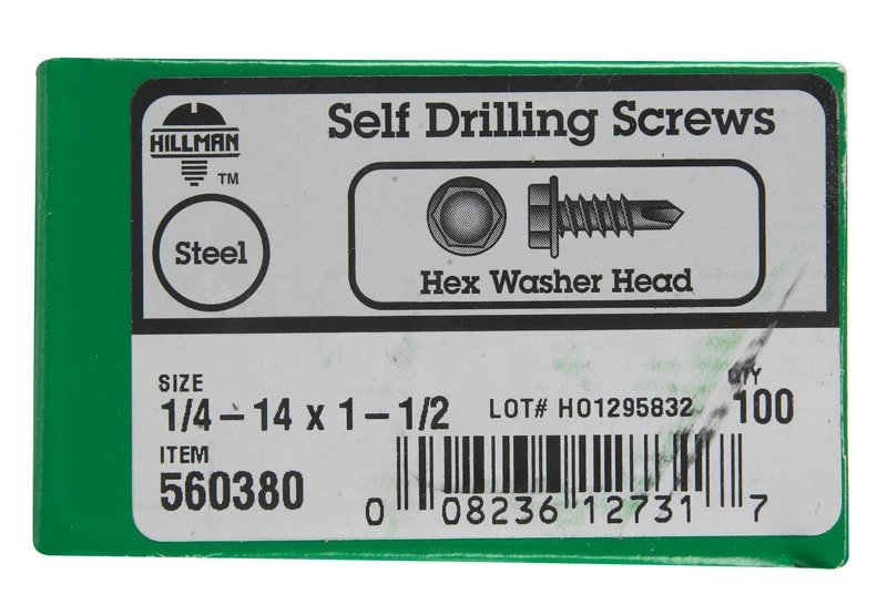 1/4-14 X 1-1/2 In. Hex Washer Head Self-drilling Sheet Metal Screws 100 Pk