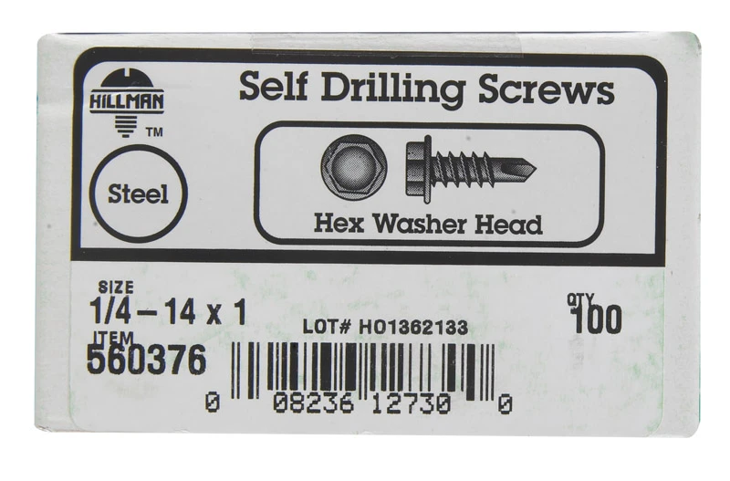 1/4-14 X 1 In. Hex Washer Head Self-drilling Sheet Metal Screws 100 Pk