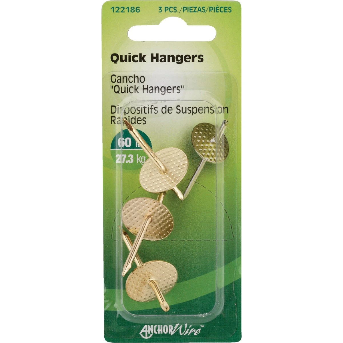Hillman Brass-Plated Gold One Piece Quick Hanger 60 lb 3 pc Hillman Brass-Plated Gold One Piece Quick Hanger 60 lb 3 pc