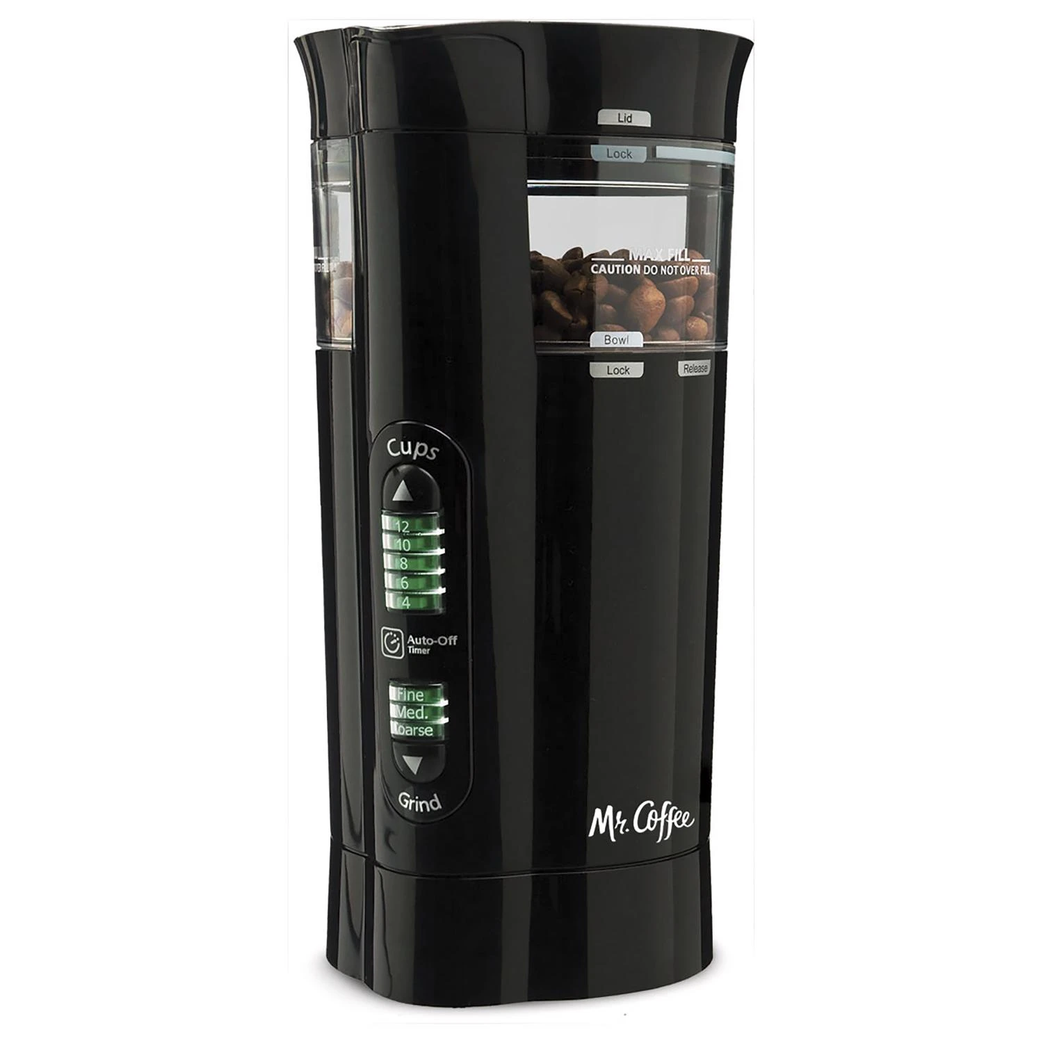 Black Plastic 12-cup Coffee Grinder With Adjustable Grind Settings
