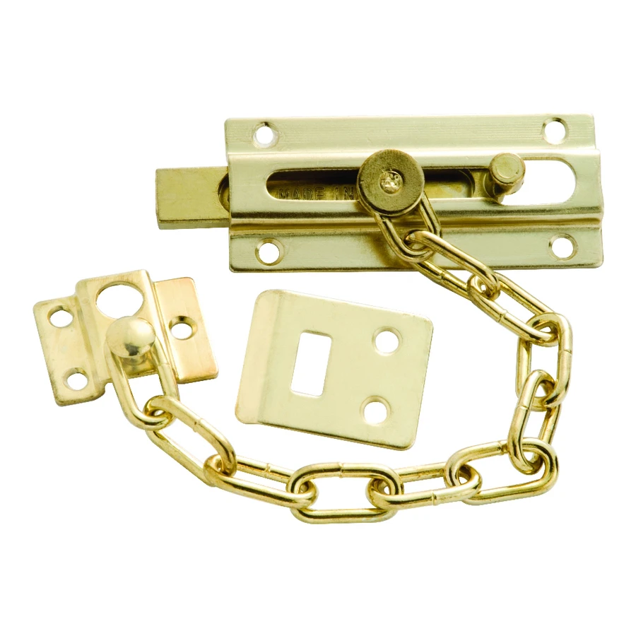 Polished Brass Chain And Bolt Door Guard With Additional Security - Model 1879