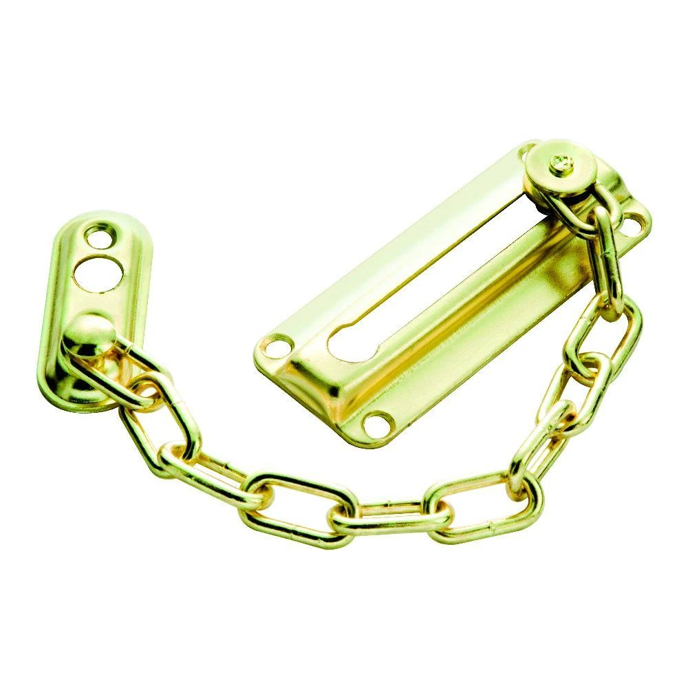 Chain Door Fastener, Polished Brass With Steel Chain, Model 1870