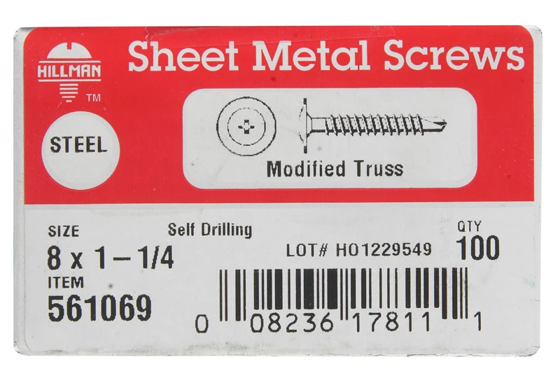 #8 X 1-1/4 In. Zinc Modified Truss Head Self-drilling Screws 100 Pk