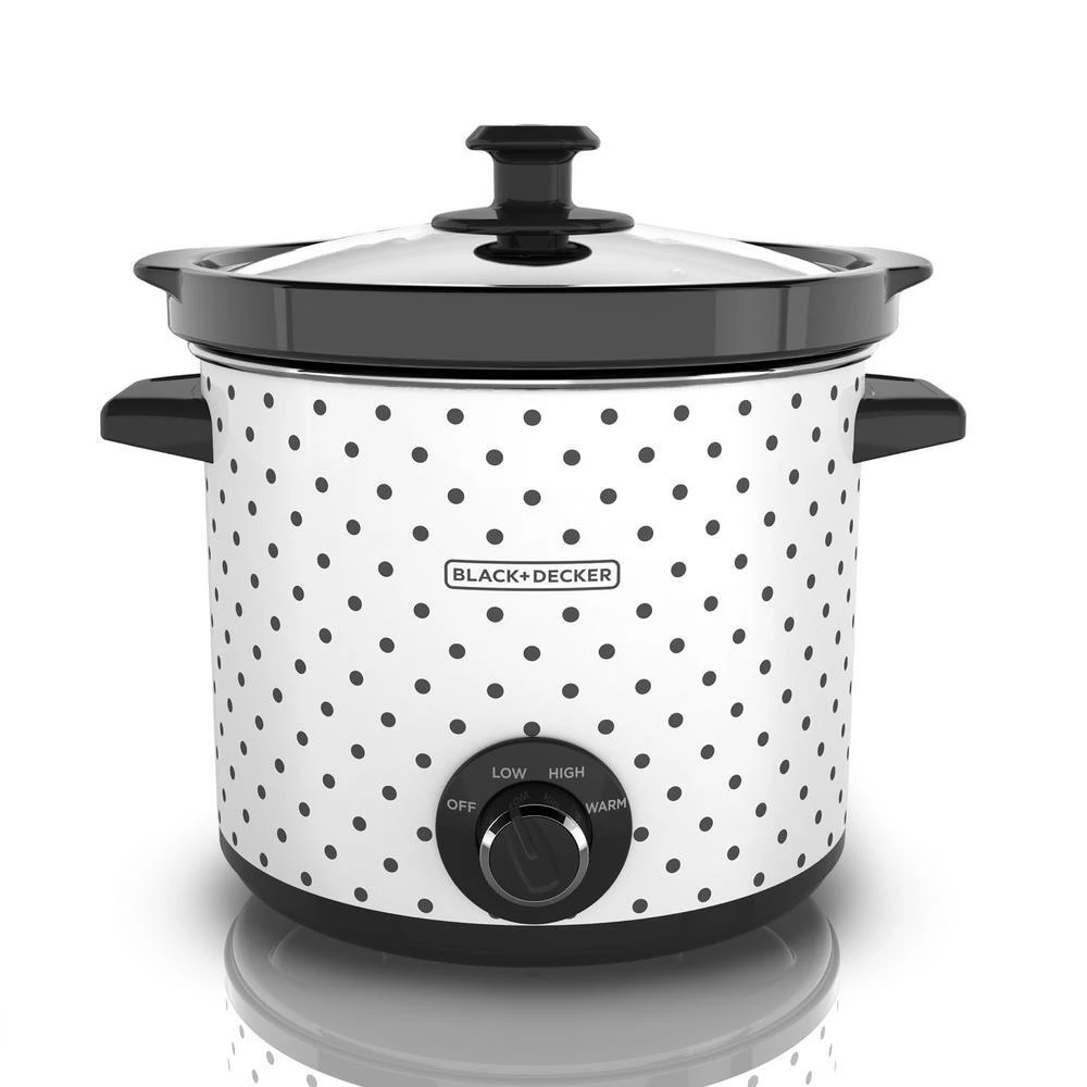 4 Quart White Slow Cooker with Dot Pattern Case