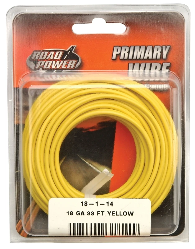 Primary Wire, Yellow, 18-gauge, 33-feet, Durable Pvc Jacket