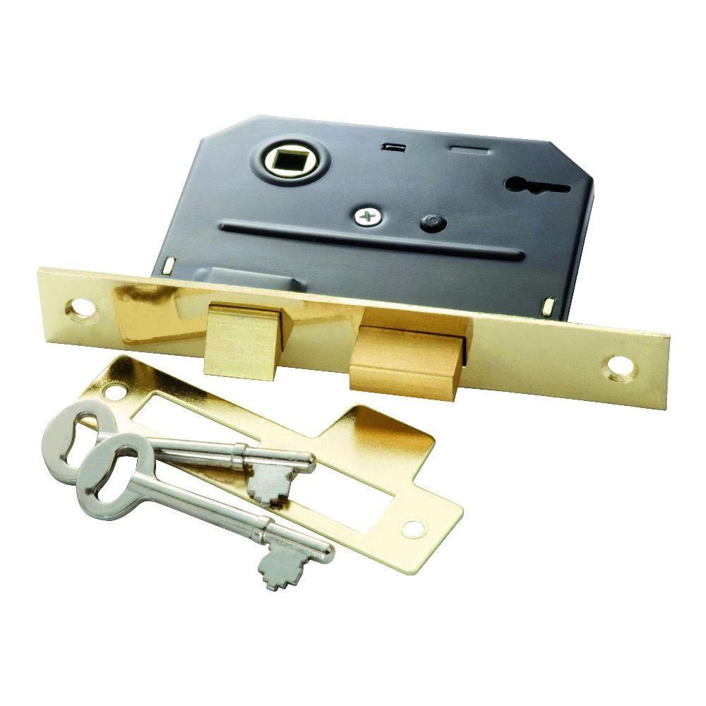 Brass Bit Key Mortise Lock With Polished Brass Faceplate And Adjustable Spindle