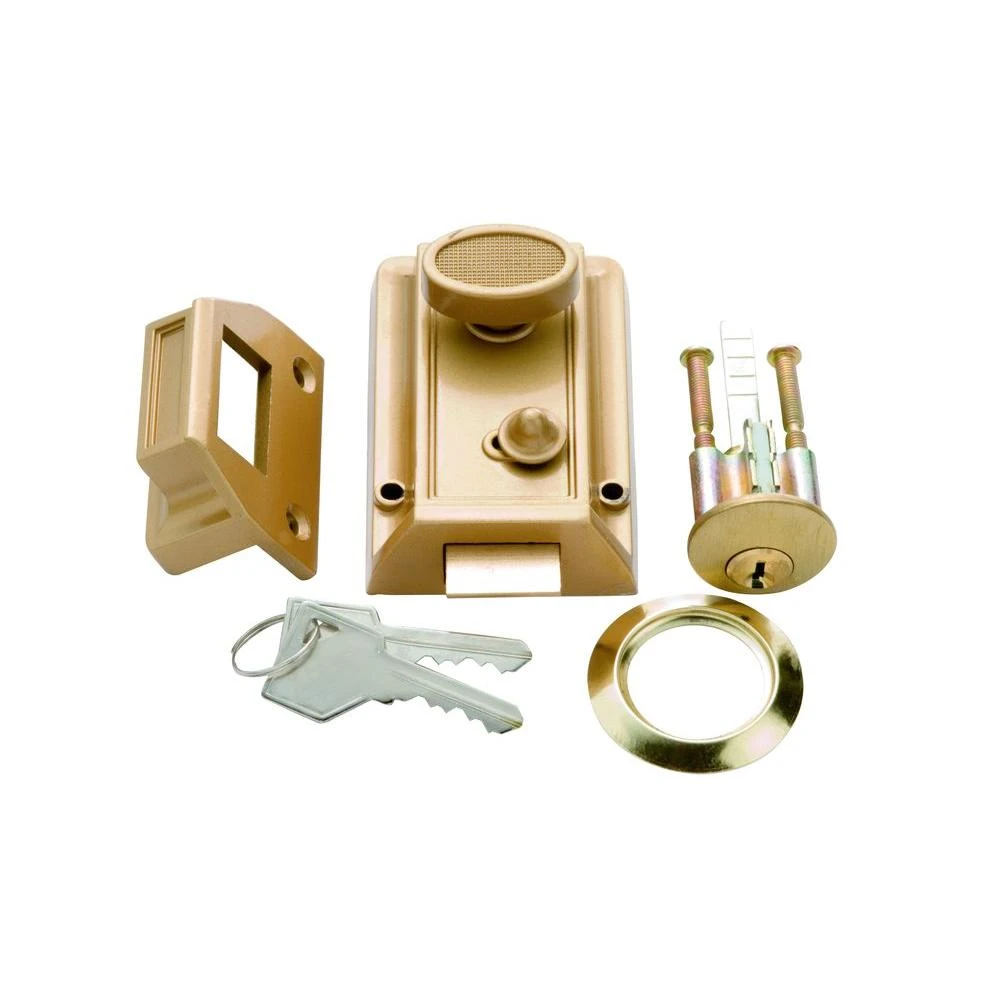 Brass Night Latch With 5-pin Tumbler Locking Cylinder - Polished Finish
