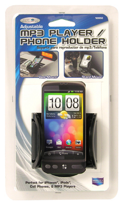 Car Cell Phone And Mp3 Holder, Black, Adjustable Vent And Dash Mount