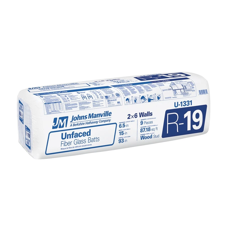 R19 Unfaced Batt Insulation, 88.18 Sq. Ft. Coverage, 6.5 x 15 x 93-In.