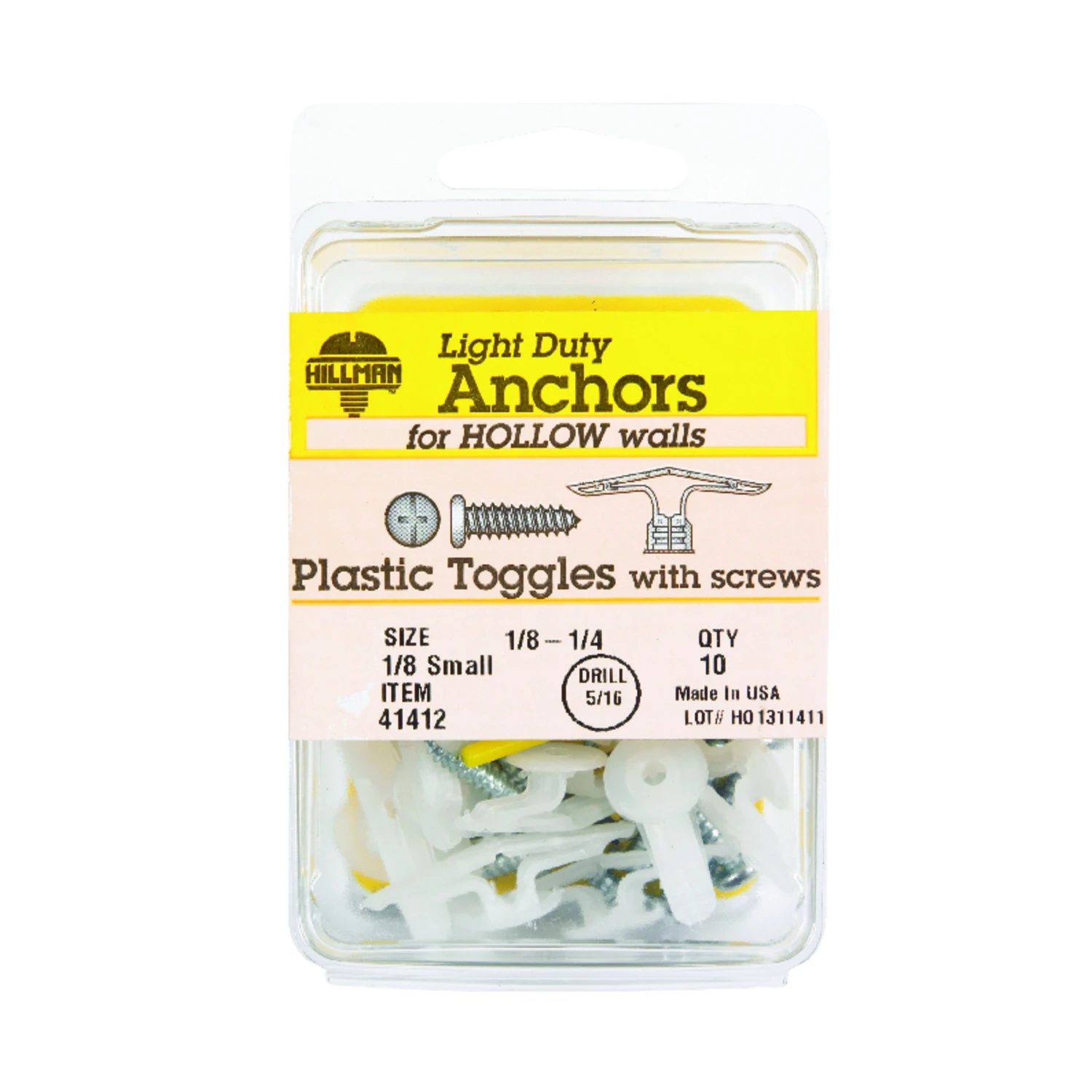 1/8 In. Small Yellow Plastic Pan Head Pop-toggle Anchors (10 Pk) With Screws