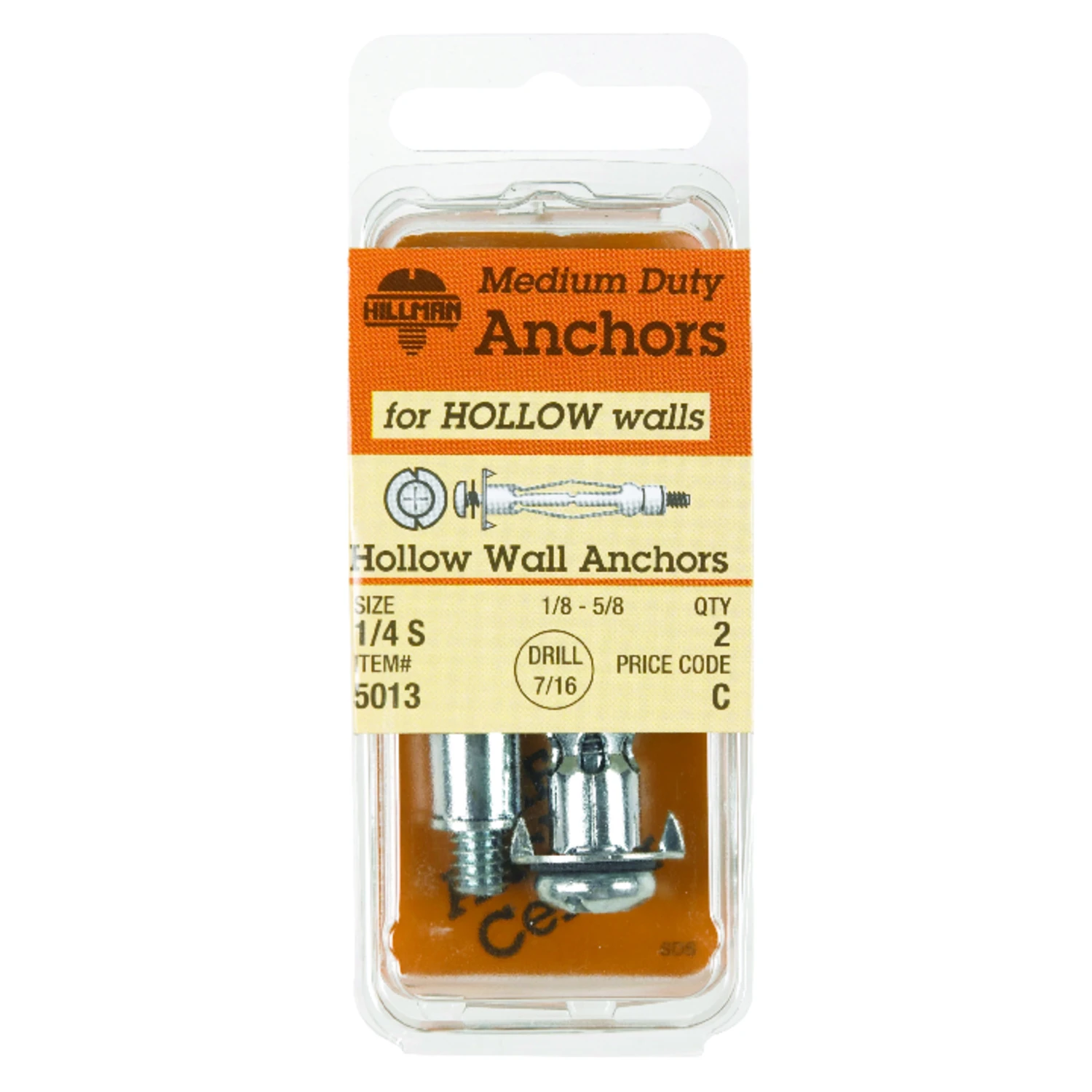 HILLMAN 1/4 in. D X 2.35 in. L Steel Pan Head Hollow Wall Anchors 2 pk