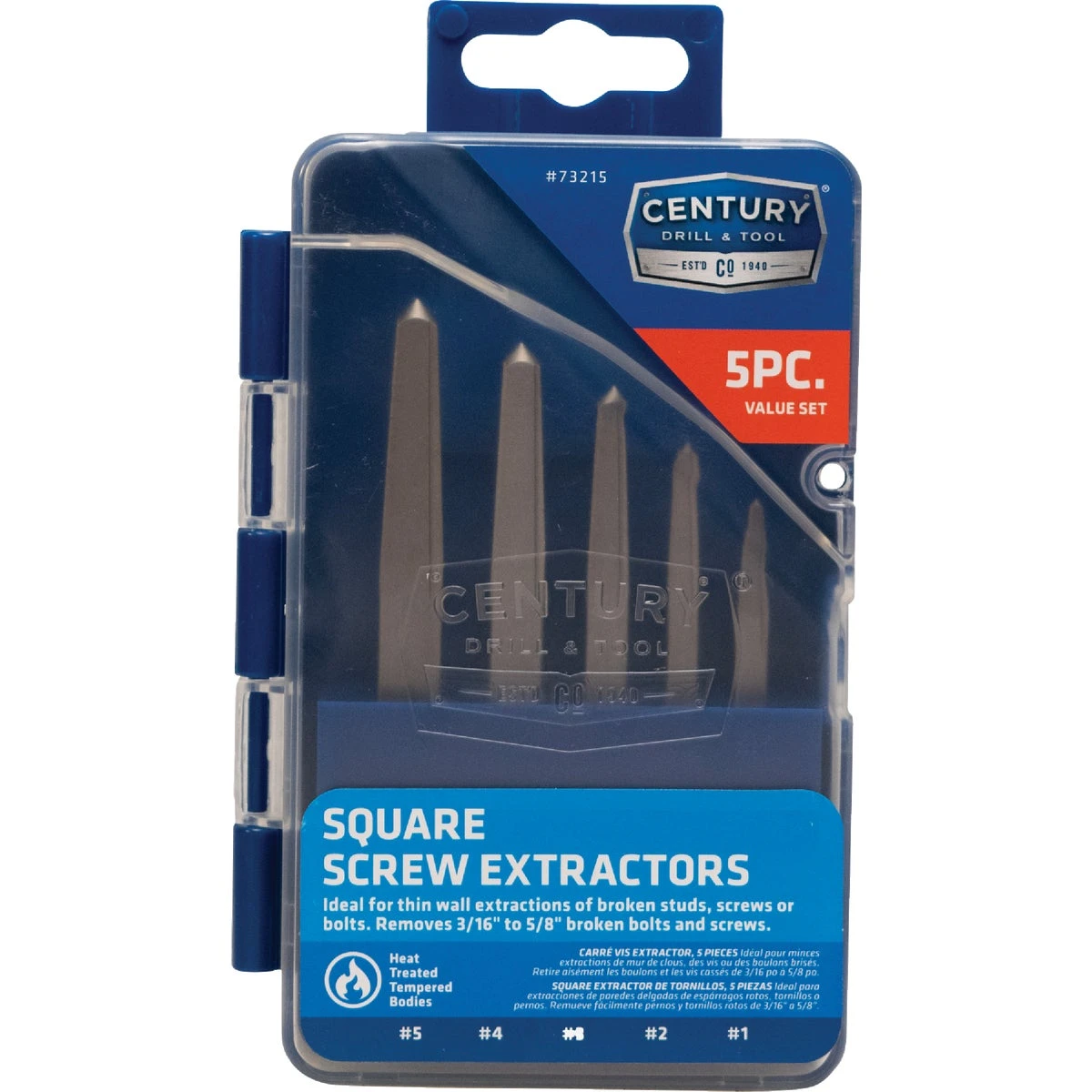 Square Flute Screw Extractor Set (5-piece, #1 To #5)