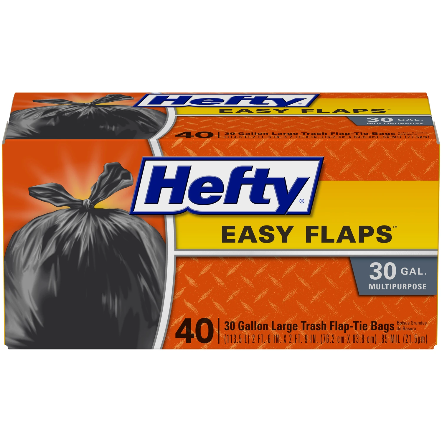 Easy Flap Large Trash Bags, Black, 30 Gallon, 40-Ct.