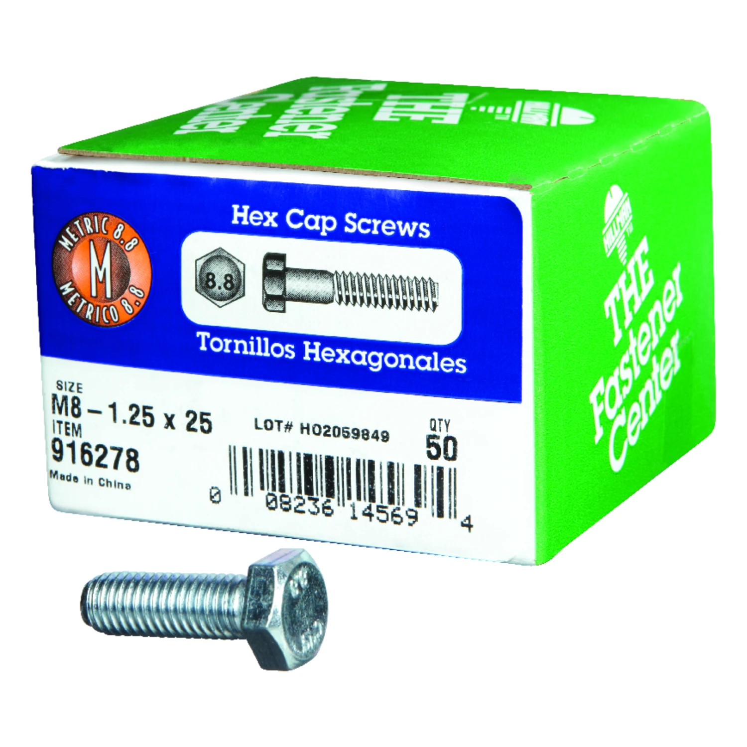 Hillman M8-1.25 mm Dia. x 25 mm L Heat Treated Steel Hex Head Cap Screw 50 pk