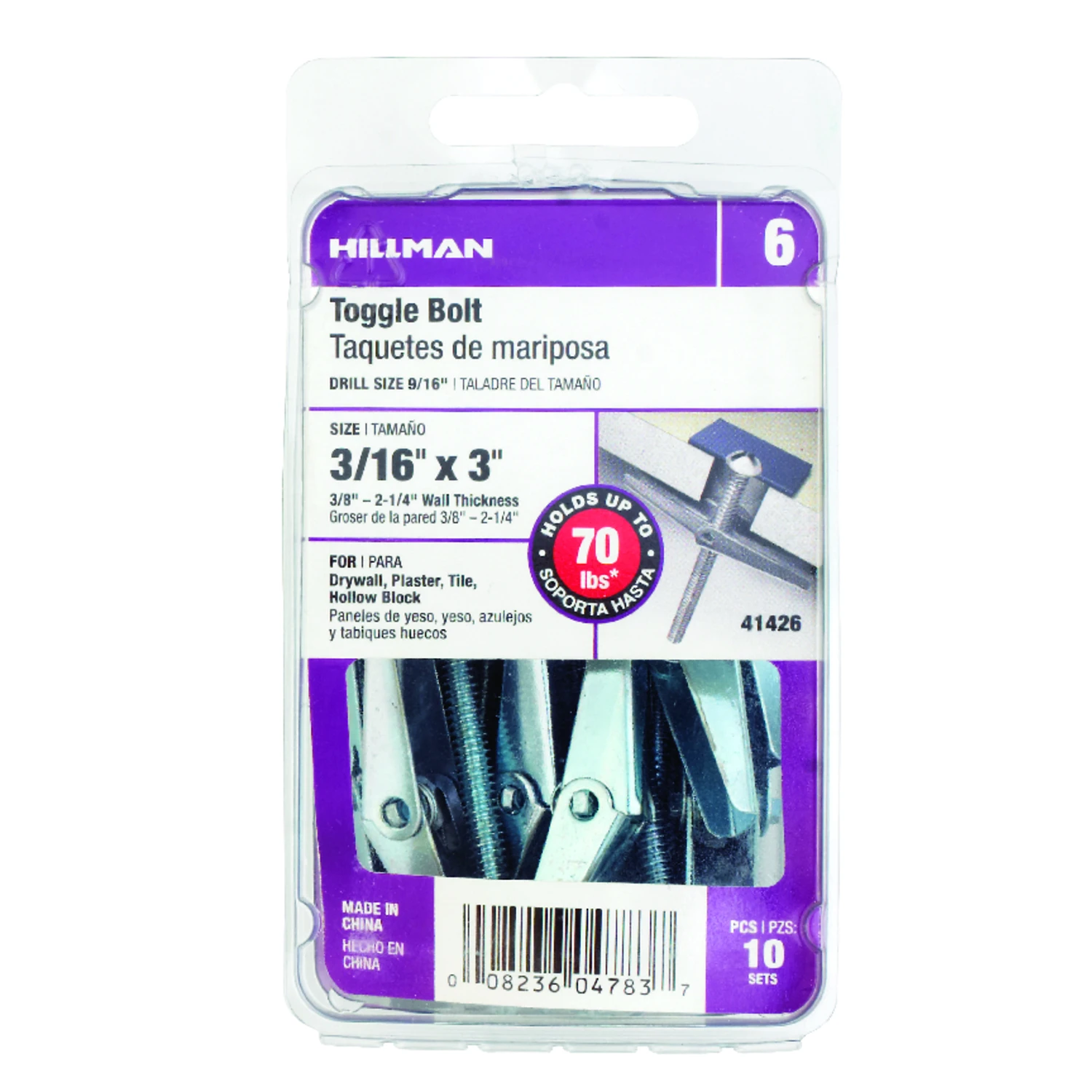 Hillman 3/16 In. Round Head 3 In. L Toggle Bolt Hollow Wall Anchor (10 Ct.)