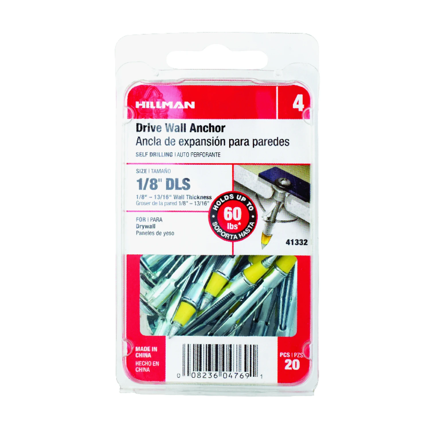 Hillman 1/8 in. Dia. x 1/8 LS Multi-Grip Range in. L Metal Pan Head Drive Wall Anchors 20 pk