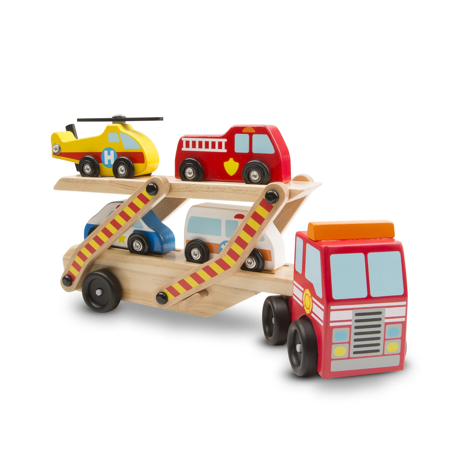 Emergency Vehicle Carrier Wooden Play Set With 5 Vehicles