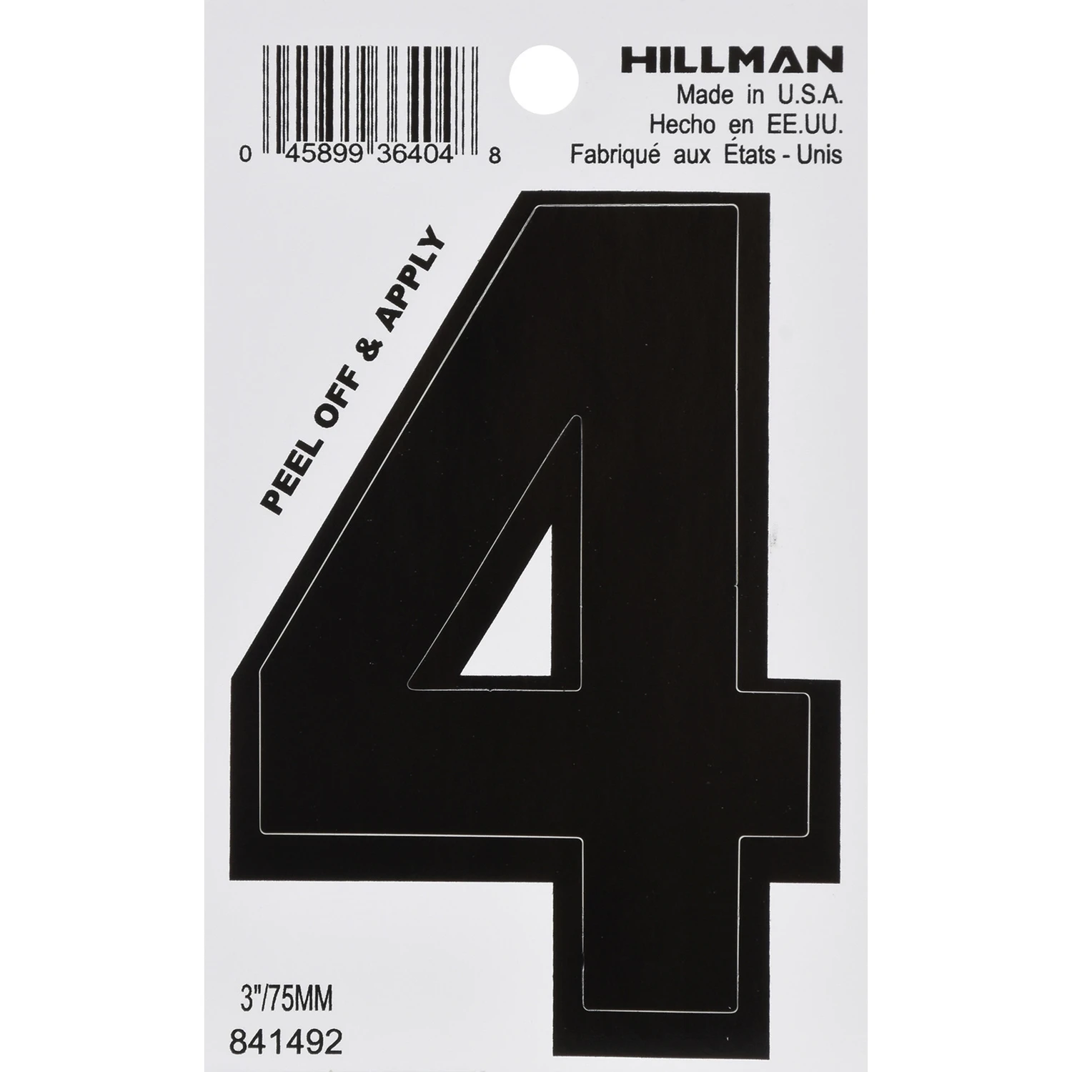 Adhesive House Address Number 4, Black Vinyl, 3 Inch Height