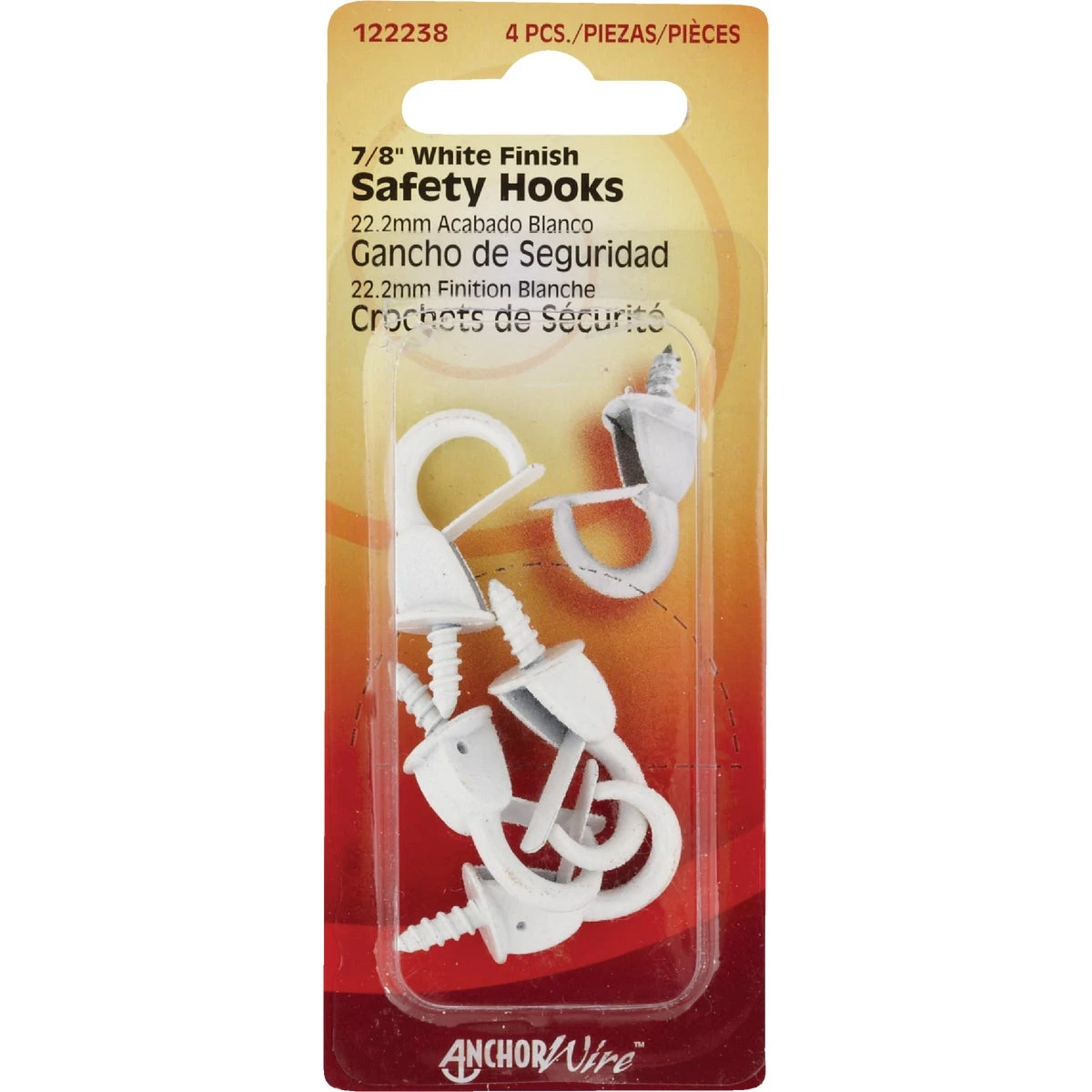 Safety Hook, White, 7/8 In., 4-Pk.