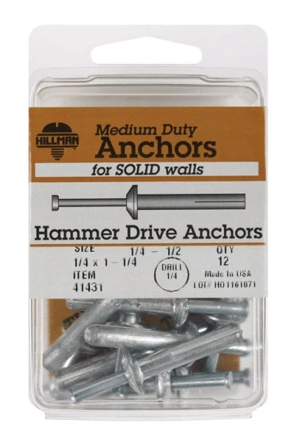 Hillman 1/4 in. Dia. x 1-1/4 in. L Zinc Round Head Hammer Drive Anchor 12 pk