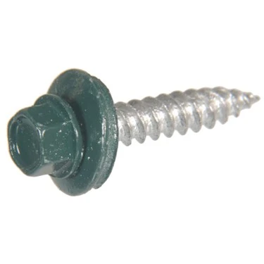 Sheet Metal Self-Piercing Roofing Screws, Hex Washer Head, Green Ceramic Coat, #10 x 1.5-In, 1-Lb.