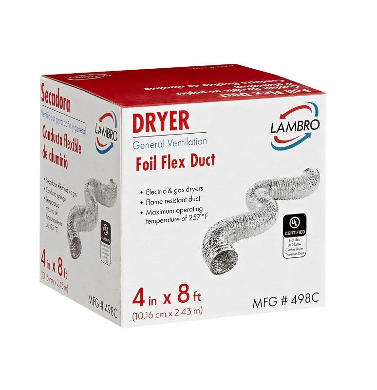 Lasco 10-1876 4X8 Flx Alm Vent Duct Flex Aluminum Vent Ducting