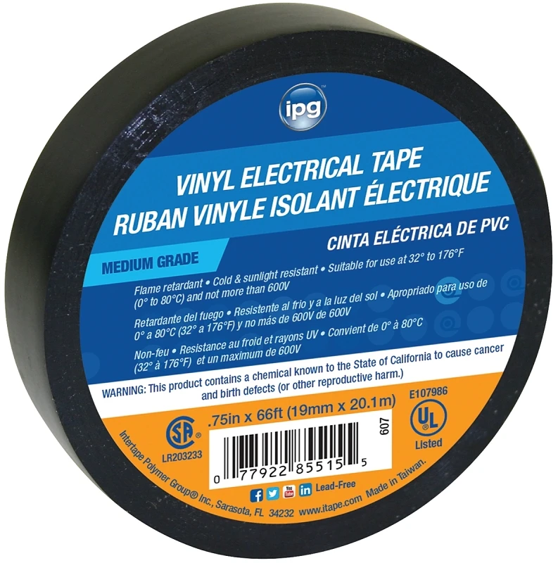 Intertape Polymer 85835 Premium Vinyl Electric Tape, 3/4" X 66' - 7 Mil Thick